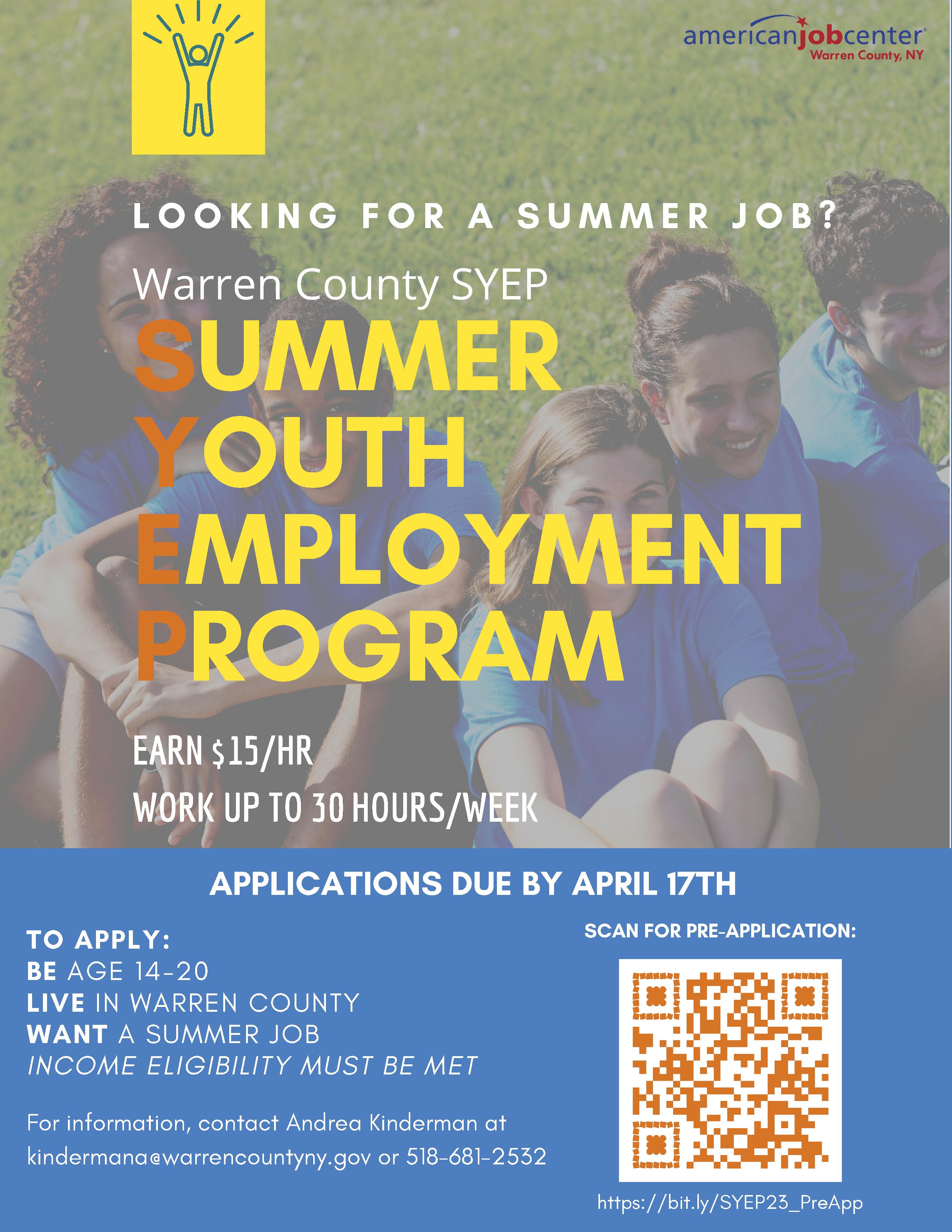 Application period open for Summer Youth Employment Program Warren County